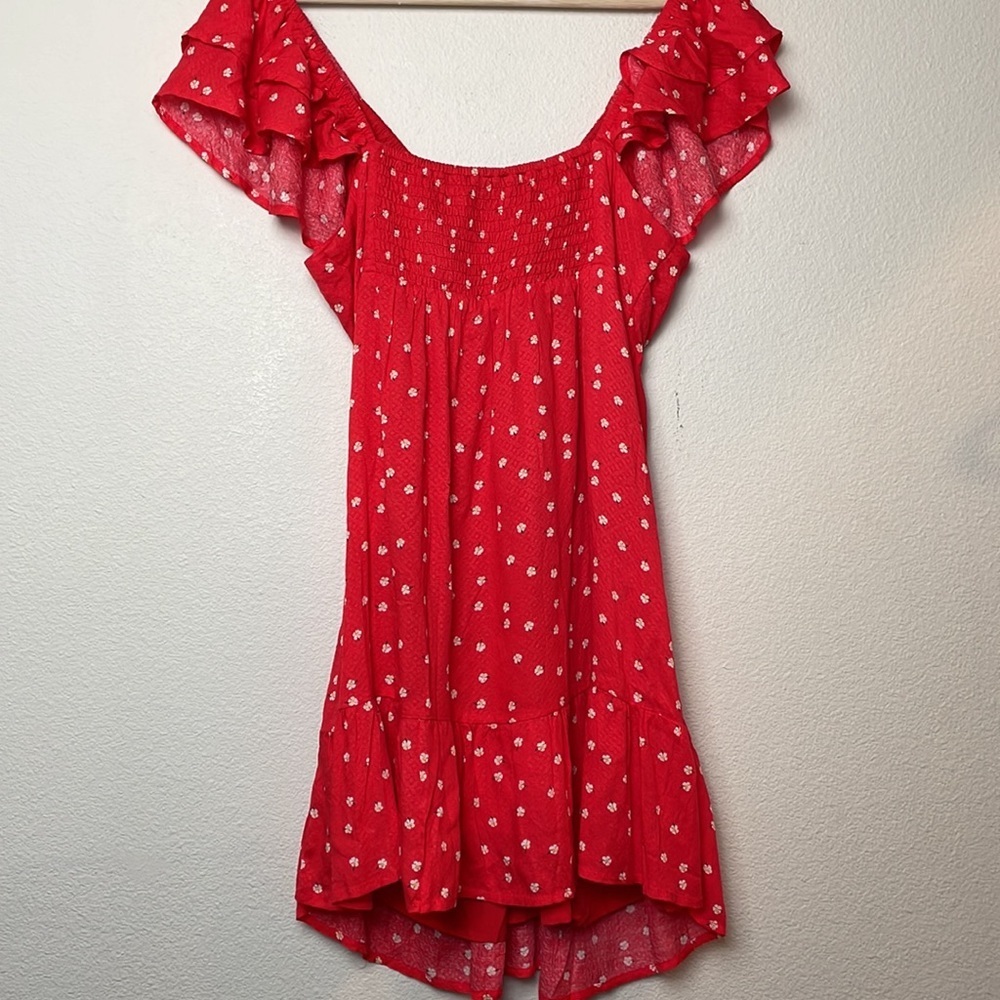 Lulus Women’s Pretty Flowers Red Floral Print Ruffled Mini Dress Size M - Picture 9 of 10